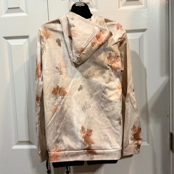 Womens Tie Dye Leaf Print Hoodie Casual Long Sleeve Pullover Sweatshirt - Picture 5 of 5